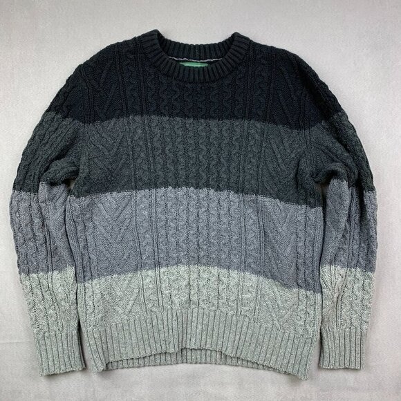 American Eagle Mens Sweater Large Gray Colorblock Crewneck Fisherman Cable Knit - Picture 1 of 6